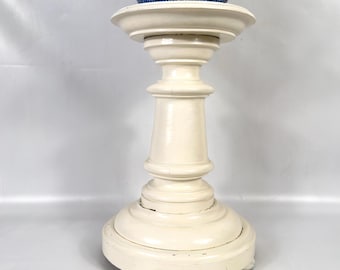 Antique Wood Pedestal Plinth – Cream Painted Display Stand, c.1900