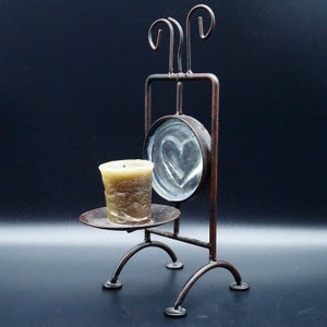 Vintage metal candleholder with glass heart- Metal and clear heart glass candlestick - Scandinavian Decor