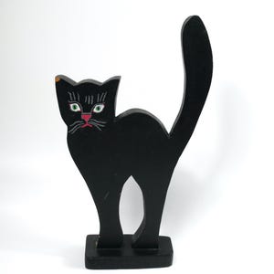 Black Cat Door Stop | Hand-Painted Folk Art | 1960s Swedish Witches Cat | Halloween Decor