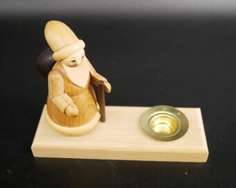 ドイツ　エルツ　ベッティーナフランケ　サンタ　キャンドルホルダー　Xmas＊新品 ヴィンテージのエルツ山地木製サンタキャンドルホルダー：手作りの