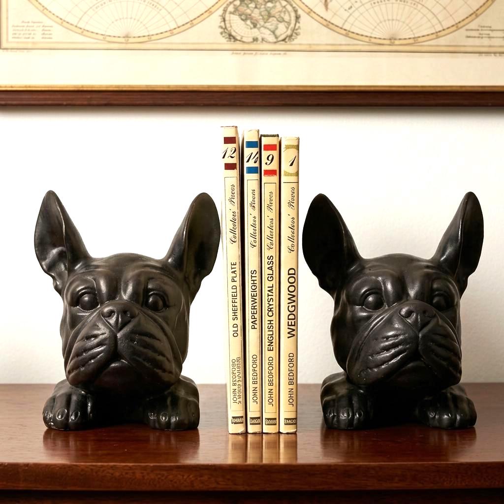 Dog Bookends Pair, Black Bulldog Sculptures, Vintage Desk Decor - Etsy