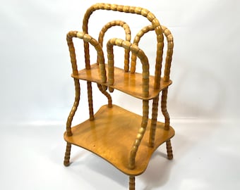 Wooden Magazine Rack – Vintage Rotating Bead Stand, Mid-Century