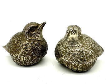 Silver Plated Bird Salt & Pepper Shakers, Vintage Table Decor, Mid Century Dining