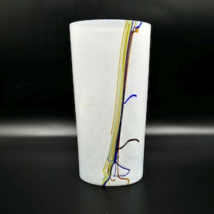 Kosta Boda Vintage Art Glass Vase – Scandinavian Design, White with Colorful Streaks, 19 cm