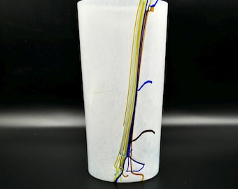Kosta Boda Vintage Art Glass Vase – Scandinavian Design, White with Colorful Streaks, 19 cm