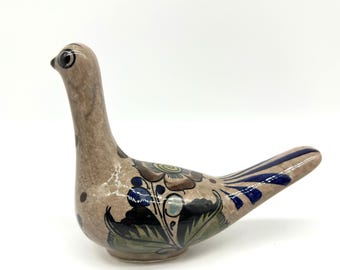 Vintage Tonalá Mexican Bird Sculpture – Hand-Painted Folk Art Pottery, Signed, 1970s