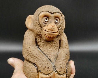 Vintage Pottery Monkey by Swedish Artist TB – 1970s Handcrafted Scandinavian Art Ape