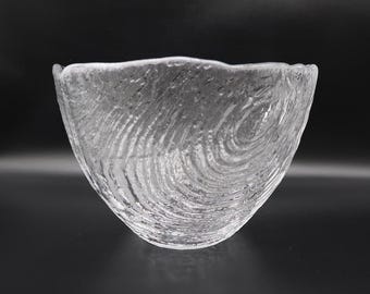 Vintage Scandinavian Glass Bowl – Signed Mid-Century Design with Label – 20 cm Diameter