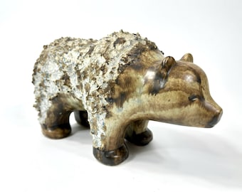 Vintage Scandinavian Ceramic Bear – Swedish 1970s Stoneware Sculpture