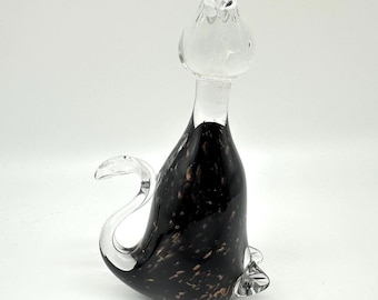 Vintage Glass Cat Sculpture, Scandinavian Feline Decor