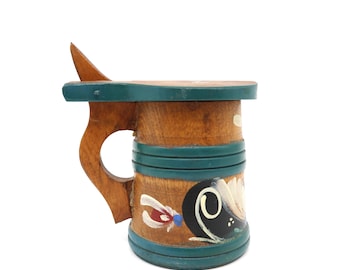 Vintage Hand-Painted Wood Tankard – Traditional Swedish Folk Art, Rustic Scandinavian Decor