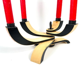 Scandinavian wooden folding candelabra – design house stockholm, 1980s swedish candle holder
