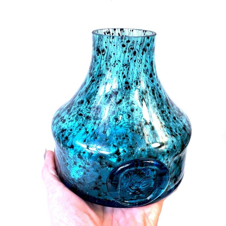 Schott Zwiesel Glass Vase, Blue Art Glass Bowl Form, Heinrich Löffelhardt 1960s imagem 9
