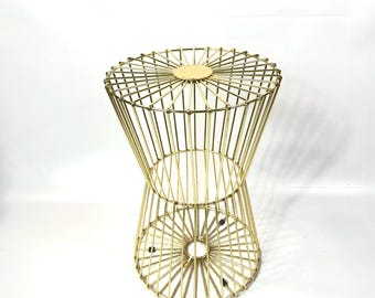 Vintage Gold Wire Side Table Base: Mid-Century Plant Stand, 1960s