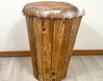 Drum Wood Stool with skin Seat – Primitive Vintage Lodge Decor