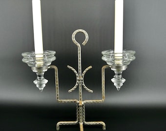 Vintage Art Deco Candle Holder: Swedish Iron & Art Glass Candelabra