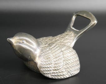 Vintage bird-shaped dual metal bottle opener, handcrafted brass, unique barware, rustic home decor