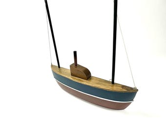 Vintage Wall-Mounted Ship Model – Half Hull Steamer Sailboat, Nautical Yacht Decor