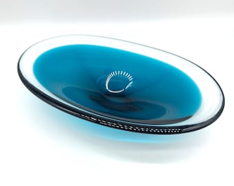 Vintage Blue Art Glass Bowl – Scandinavian Freeform Dish