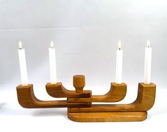 Scandinavian Wooden Candle Holder – Adjustable Mid-Century Candelabra, 1960s