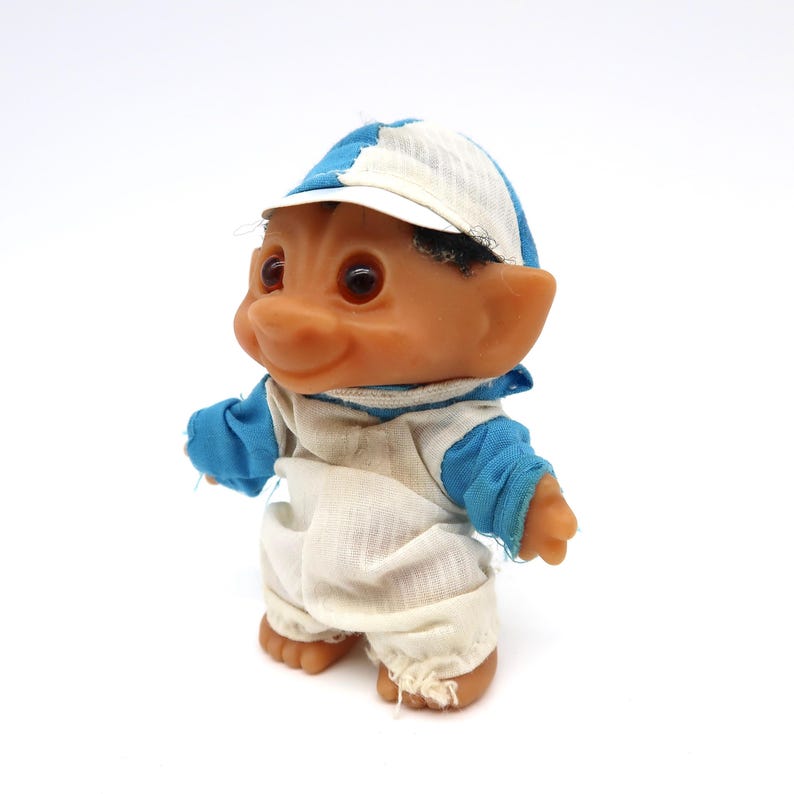 Vintage 1985 dam troll doll – danish rubber toy, original outfit image 2