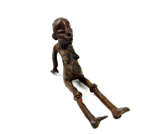 Vintage Bronze Reclining Figure: Tribal Folk Art Sculpture