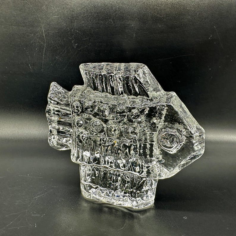 Brutalist Art Glass Fish Sculpture, Mid Century Scandinavian Decor image 8