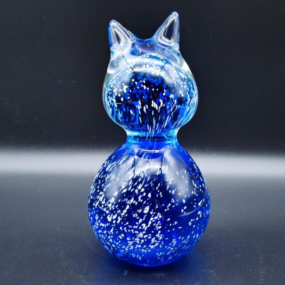 ヴィンテージ ムラーノ スタイル アート ガラス 猫の彫刻 - コバルト 