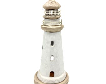 Sia Collection 23 cm Ceramic Lighthouse Tealight Candle Holder – Coastal / Nautical Décor