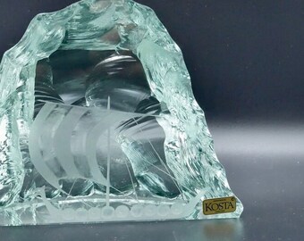Vintage Kosta Boda Glass Paperweight: Vicke Lindstrand Viking Ship