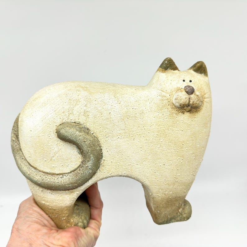 Ceramic Cat Sculpture, Folk Art Pottery Figurine, Rustic Home Decor image 9