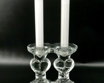 Pukeberg “Ice Block” Candleholder – Heart-Detail Brutalist Glass by Staffan Gellerstedt, 1970s Sweden