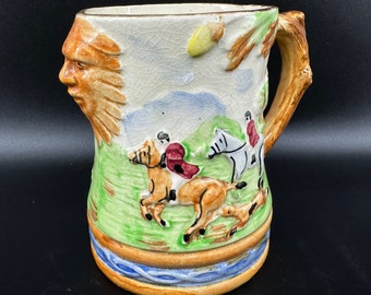 Antique Arthur Wood Hand-Painted Fox Hunt Tankard, 1920 Stein Tankard boot toby jug