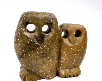 Carved Soapstone Owls – Handcrafted Double-Sided bird Figurine, 7 cm