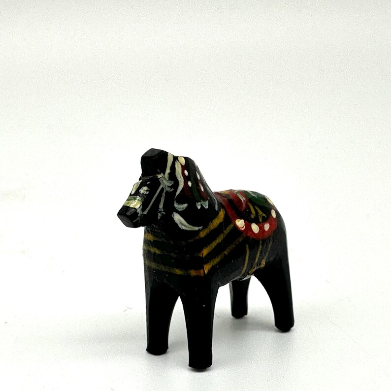 Miniature Black Dala Horse, Swedish Folk Art Hand Painted Wood Sculpture image 8