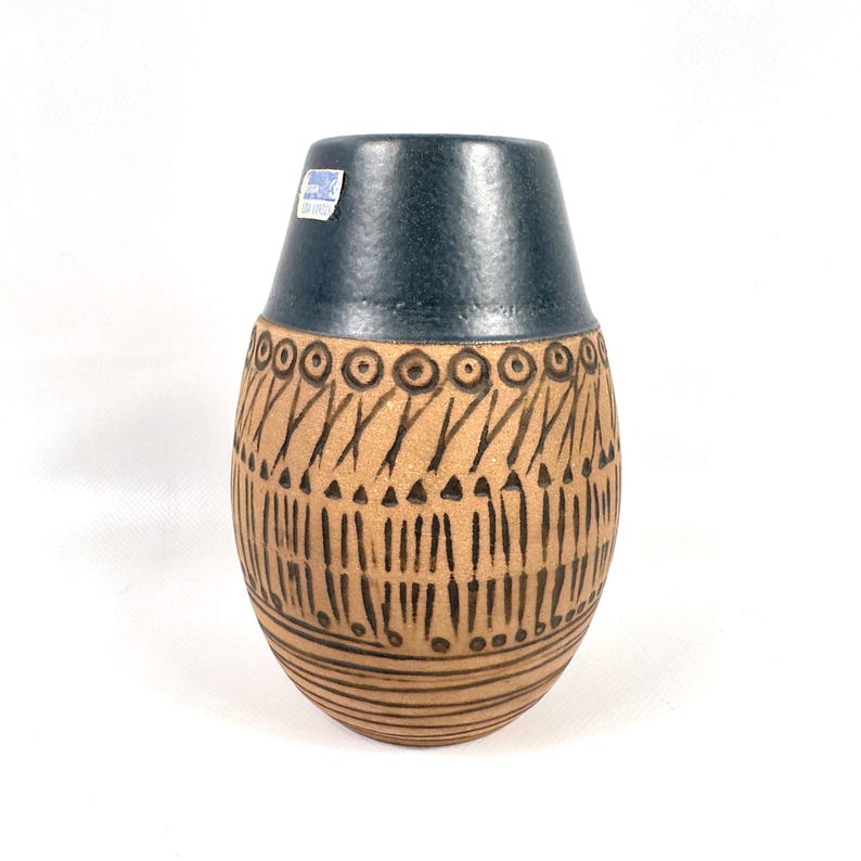 Steengoed vaas Lisa Larson, blauw glazuur, Gustavsberg Studio, jaren 60, Zweden afbeelding 2