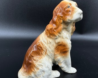 Vintage Spaniel Dog Porcelain Figurine: Mid-Century Collectible Pottery