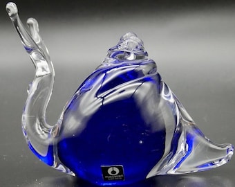 Vintage Pukeberg Glass Snail Figurine: Hand-Blown Swedish Art Glass