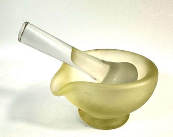 Vintage Zweedse glazen vijzel en stamper, handgeblazen keukengerei, Scandinavisch rustiek decor