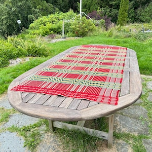Scandinavian handwoven table runner – overshot weave folk textile