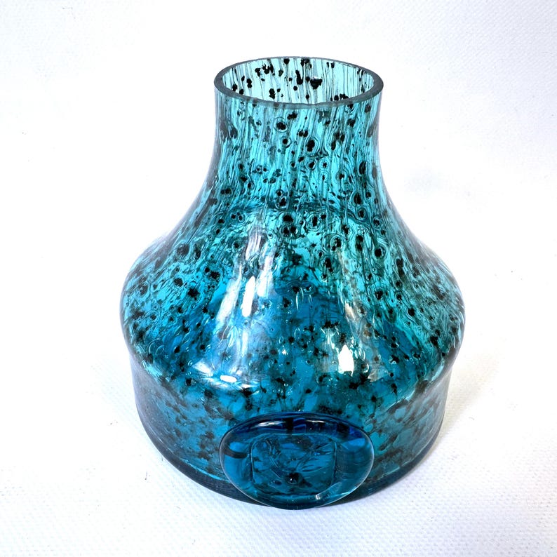 Schott Zwiesel Glass Vase, Blue Art Glass Bowl Form, Heinrich Löffelhardt 1960s imagem 5
