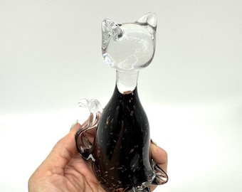 Vintage Glass Cat Sculpture, Scandinavian Feline Decor, 1970s
