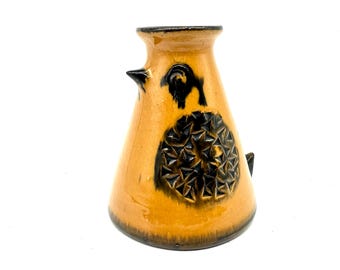 Danish pottery jug vase – mid-century modern bird design, signed