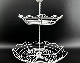 Vintage Wire Pedestal Basket with Bird: Mid-Century Farmhouse Decor