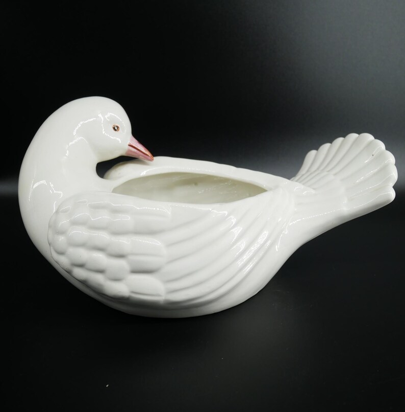 Swan planter, Italian Ceramic Hand Painted Bird Decor image 9