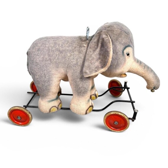 Steiff Ride on Elephant, Vintage German Push Toy, 1950s Nursery