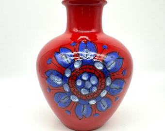 Aldo Londi Red Floral Italian Ceramic Bitossi Vase 1/20 , 20cm
