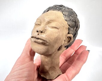Vintage Studio Pottery Head Sculpture – Signed KJ ’59, Hand-Modelled Clay Figure