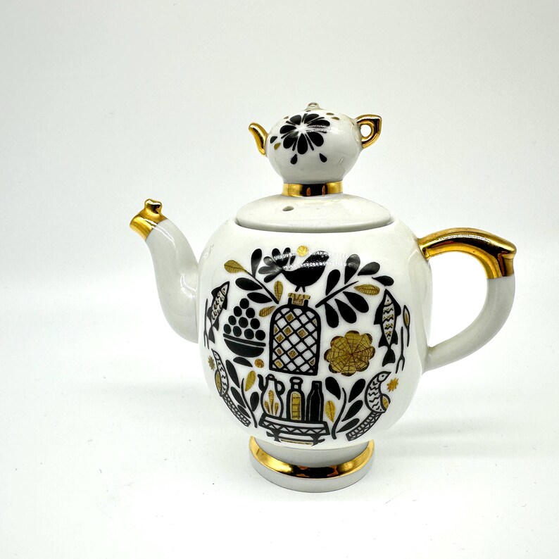 ヴィンテージのソ連磁器ティーポット：22金の民芸品、コレクター向けミニフィニアル 画像 7