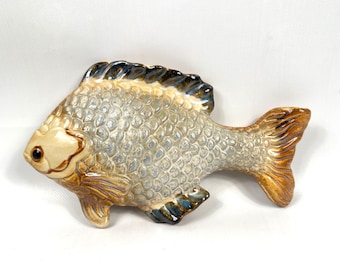 Ceramic Fish Wall Plaque, Hand-Glazed Pottery, Vintage, 26 cm